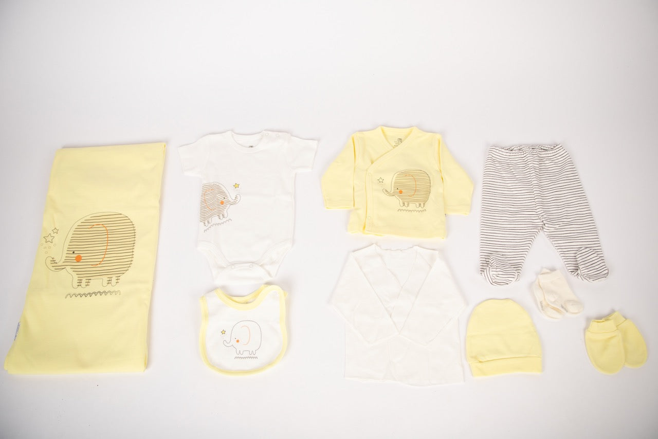Ameelia & Co - Newborn Baby 100% Organic Cotton Elephant Clothing Set (9-pieces)