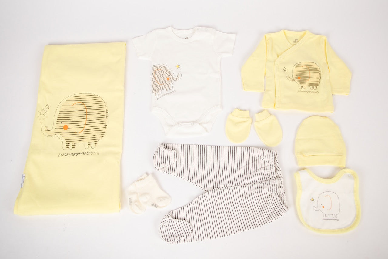 Ameelia & Co - Newborn Baby 100% Organic Cotton Elephant Clothing Set (9-pieces)